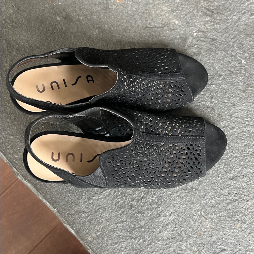 Unisa Black Peep-Toe Slingback Heels size 7 unploxa block heel - Picture 6 of 10